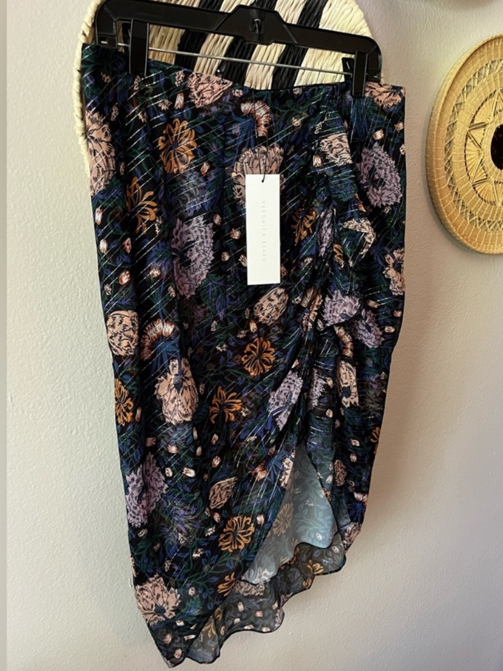 NWT Veronica Beard 14 Hazel Floral Ruched Asymmetrical Skirt Women’s
